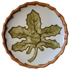 1 Vtg Plate "River Of Goods" Green Maple Leaf Acorn Bonne Faience Salad Dessert
